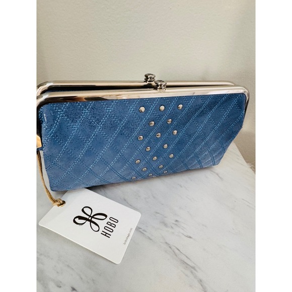 Hobo Lauren Clutch-Wallet in Buffed Leather, Blue Azure, NWT - Picture 6 of 16